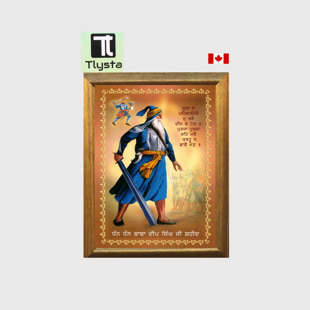 Baba Deep Singh Ji Standing Orange Photo Size 8x11