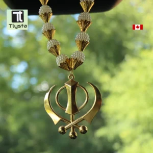 Khanda Car Hanging with White Pearl Beads