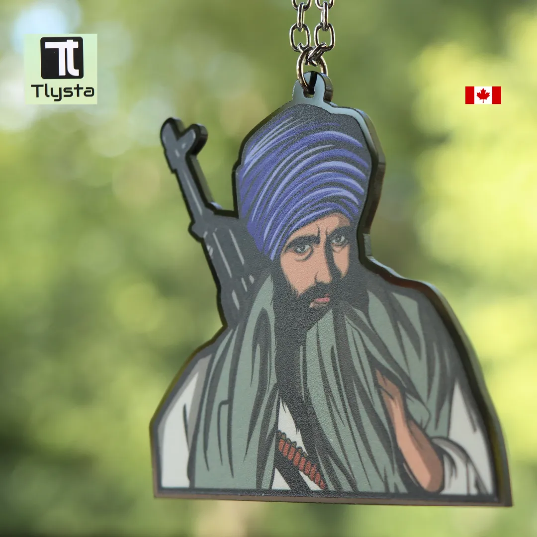 Sant Jarnail Singh Bhindrawale with AK 47 Car Hanging