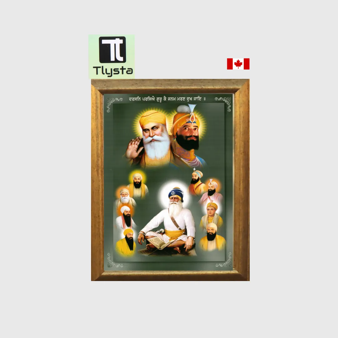 Ten Gurus with Baba Deep Singh Ji Photo Size 8x11
