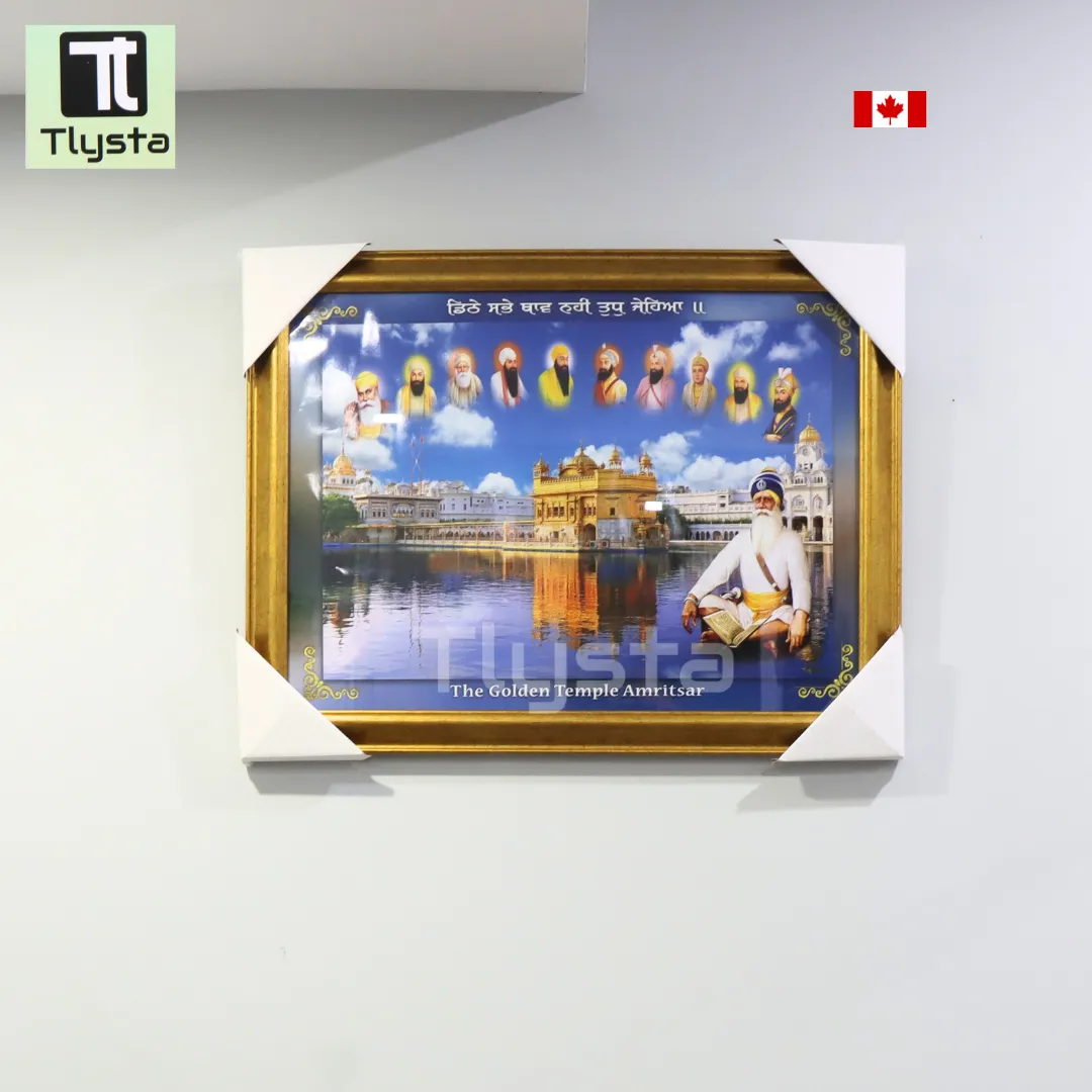 Ten Gurus with Golden Temple and Baba Deep Singh Ji Blue Photo Frame Size 24x17