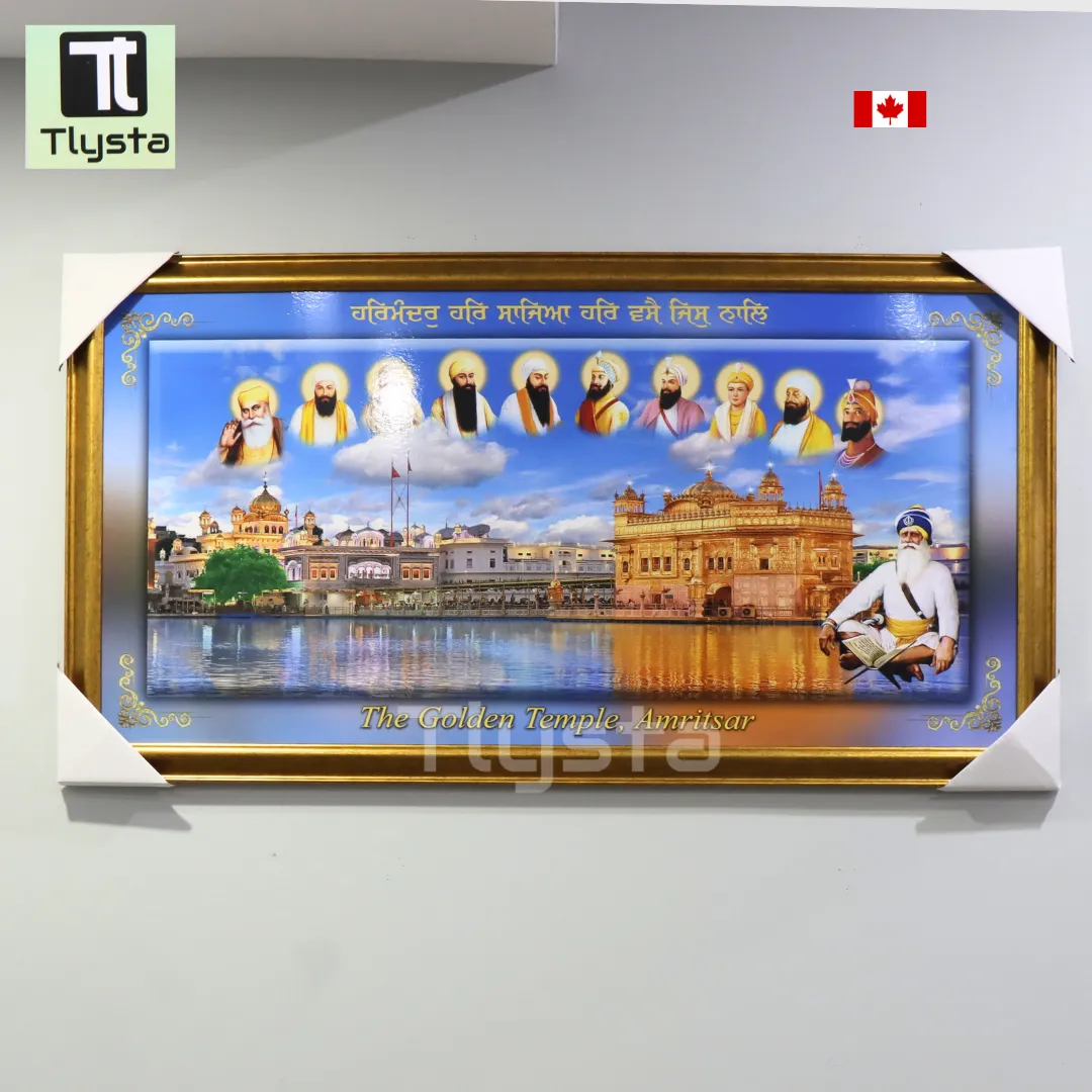 Ten Gurus with Golden Temple and Baba Deep Singh Ji Right Side Photo Frame Size 40×20