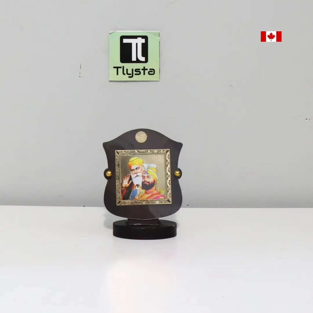 Gold Plated Car Dashboard with Guru Nanak Dev Ji and Guru Gobind Singh Ji Photo