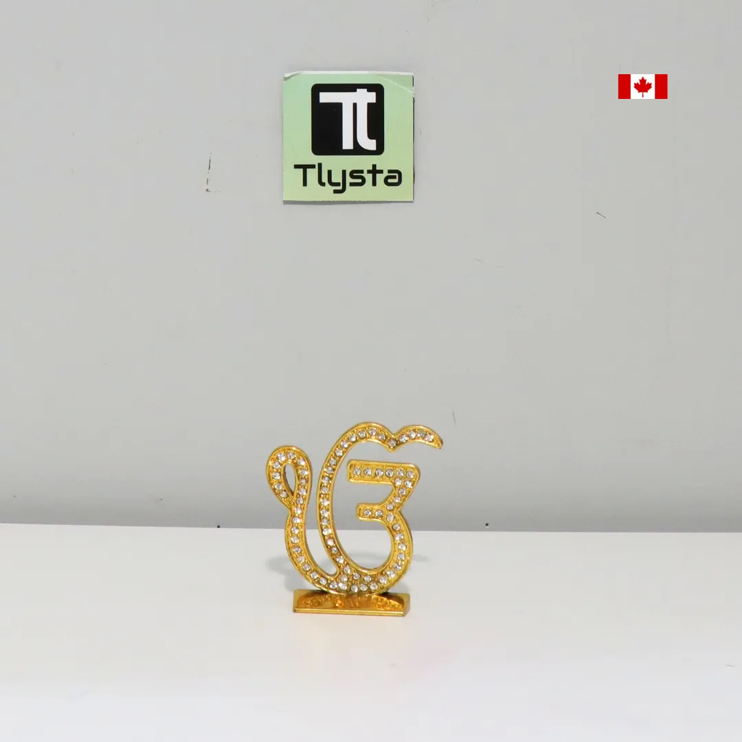 Ik Onkar Gold Metal Stone Car Dashboard