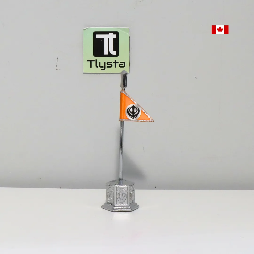 Nishan Sahib with Khanda Flag Car Dashboard Silver