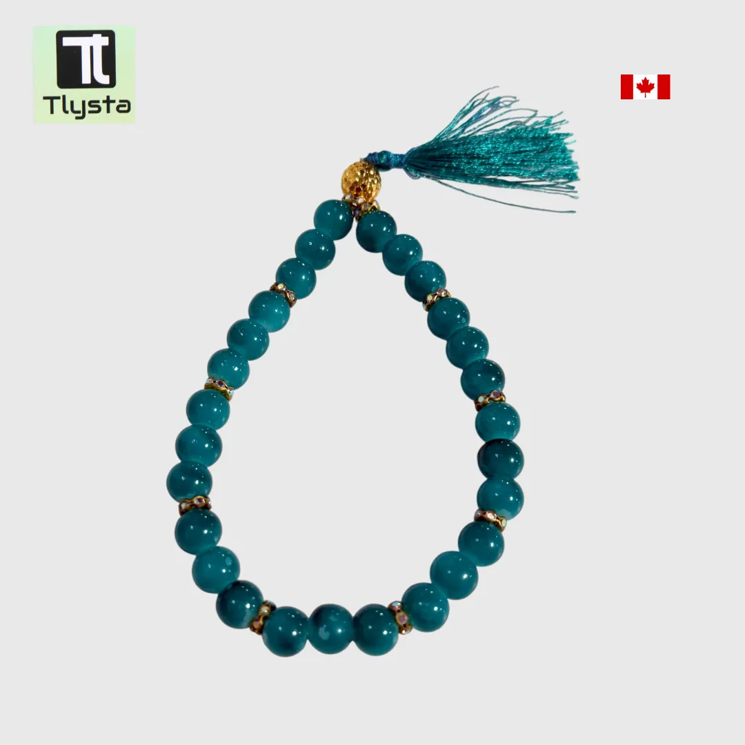 Fancy Kada Style Elastic Marble Simran Mala for Meditation Blue