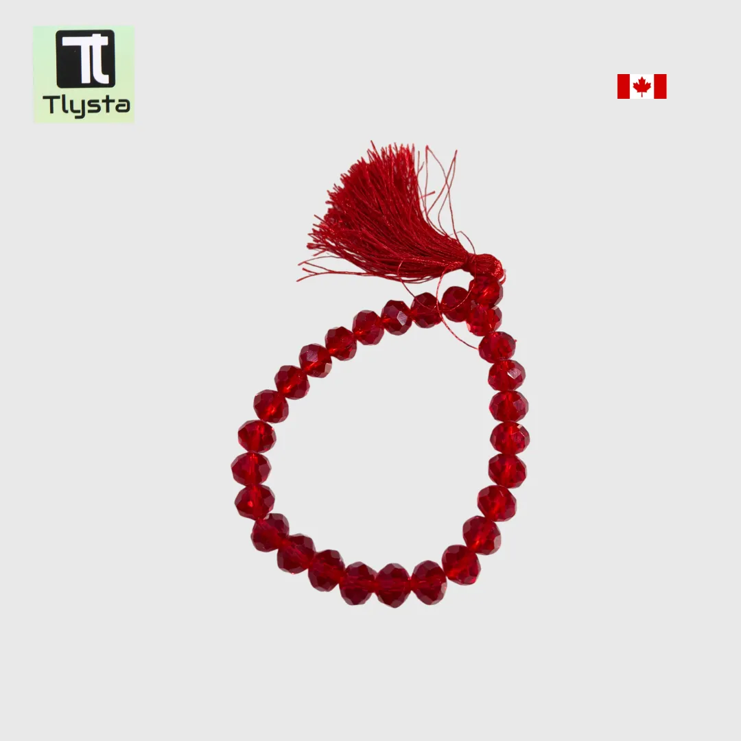 Kada Style Elastic Crystal Simran Mala for Meditation Red