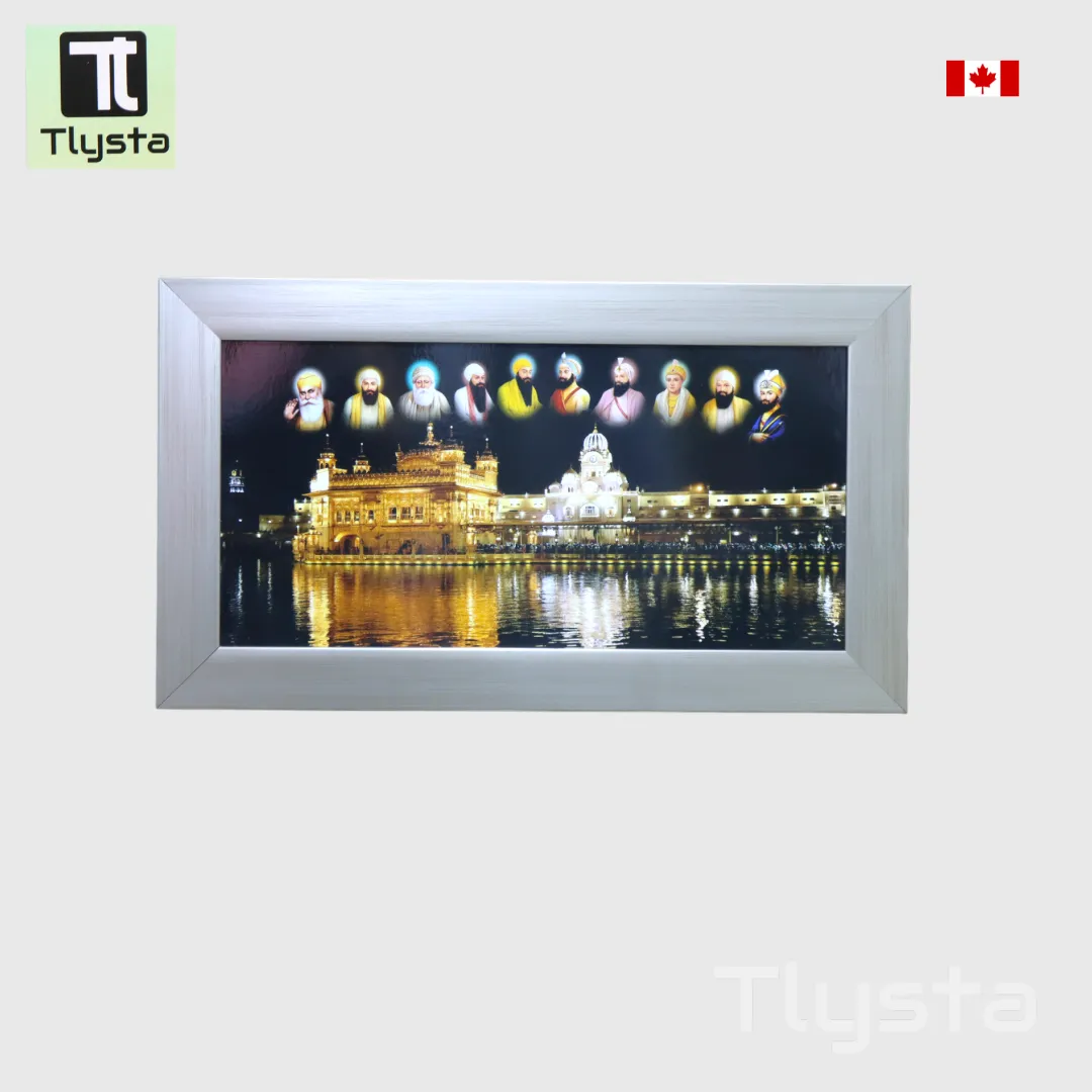 Golden Temple with Ten Gurus Photo Frame Black Size 20×10 inch