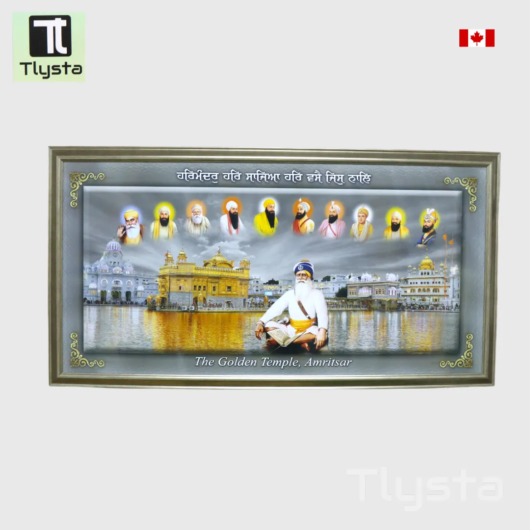 Ten Gurus with Baba Deep Singh Ji Photo Frame Grey Size 48x24 inch