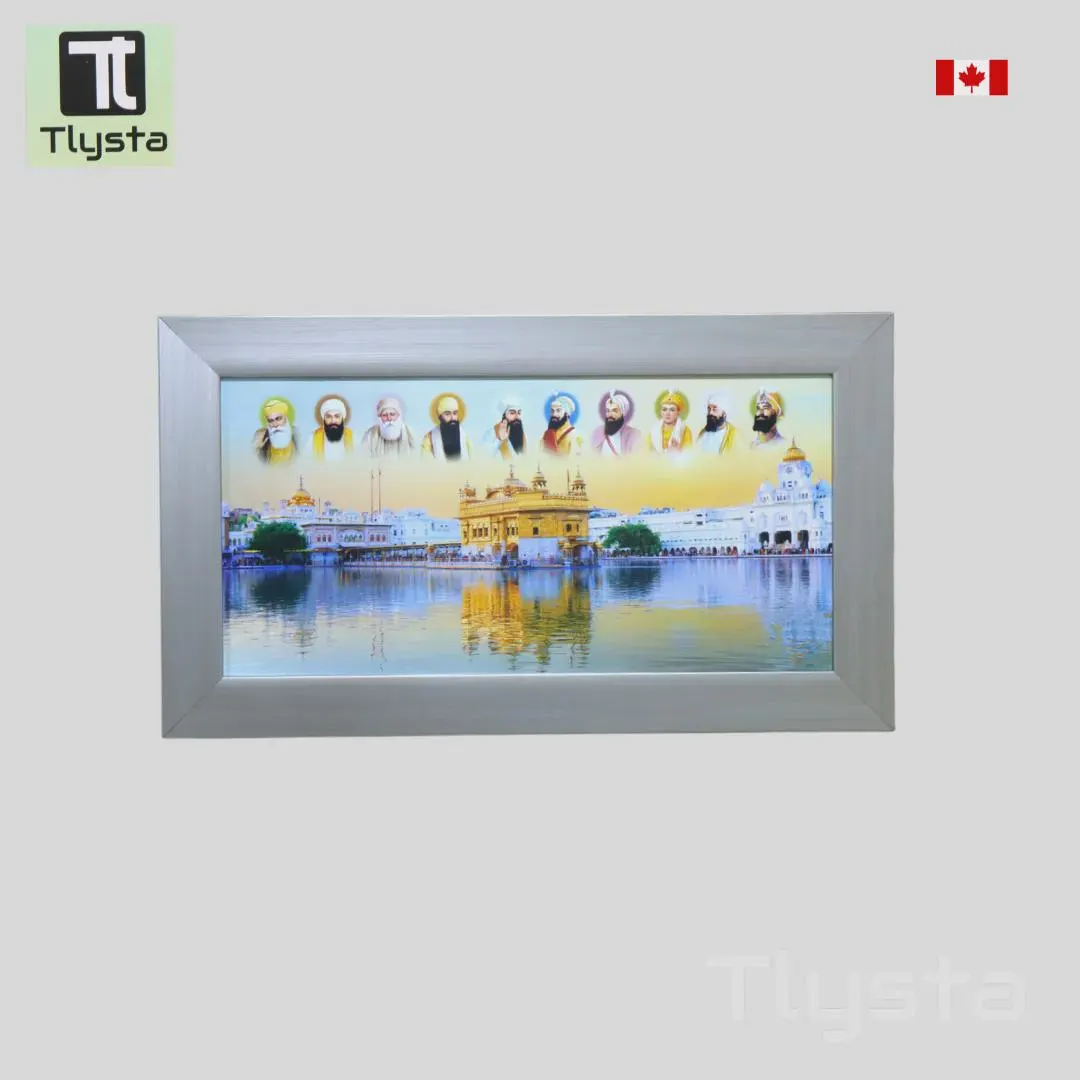Ten Gurus with Golden Temple Photo Frame Grey Size 20x10 inch