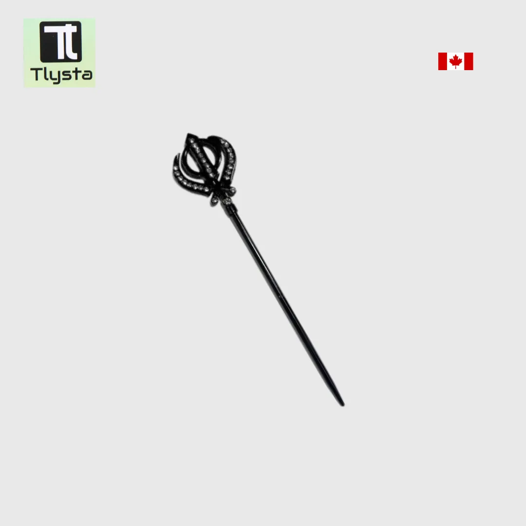 Black Khanda Baaj for Turban wirh Stone