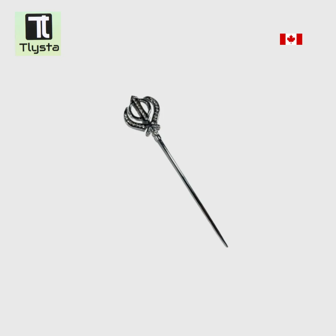 Silver Khanda Baaj for Turban wirh Stone