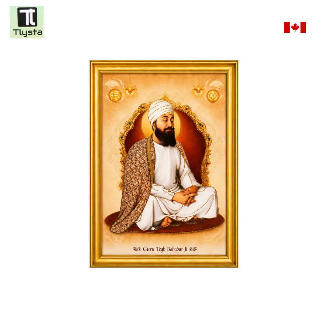 Guru Tegh Bahadur Ji Photo with Golden Frame Guru Tegh Bahadur Ji Photo - Image 1