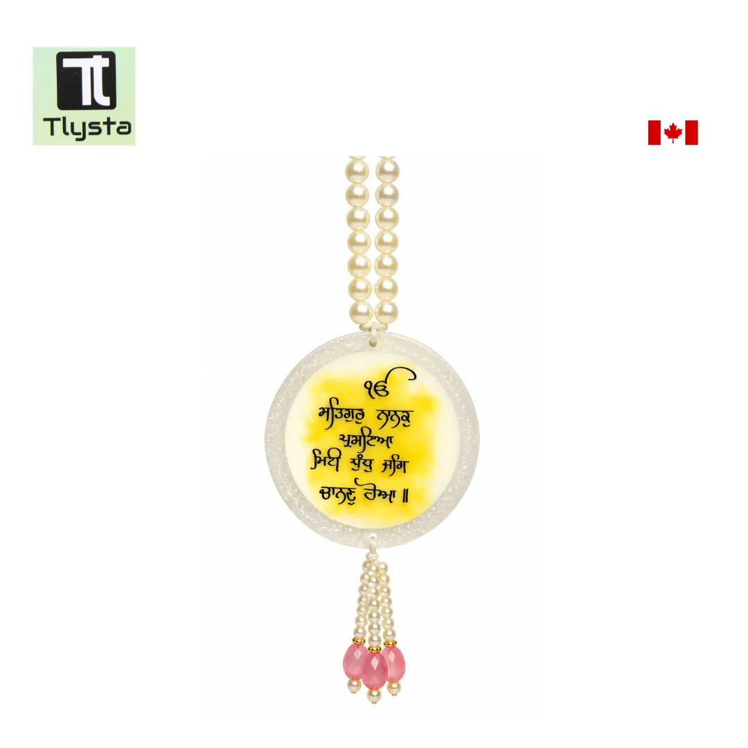 Mool Mantar Ik Onkar Car Hanging Color Yellow White Mool Mantar Ik Onkar Car Hanging Color Yellow White