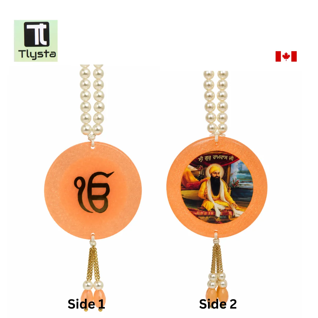 Sri Guru Ram Das Ji Ik Onkar Car Hanging Color Peach Sri Guru Ram Das Ji Ik Onkar Car Hanging Color Peach