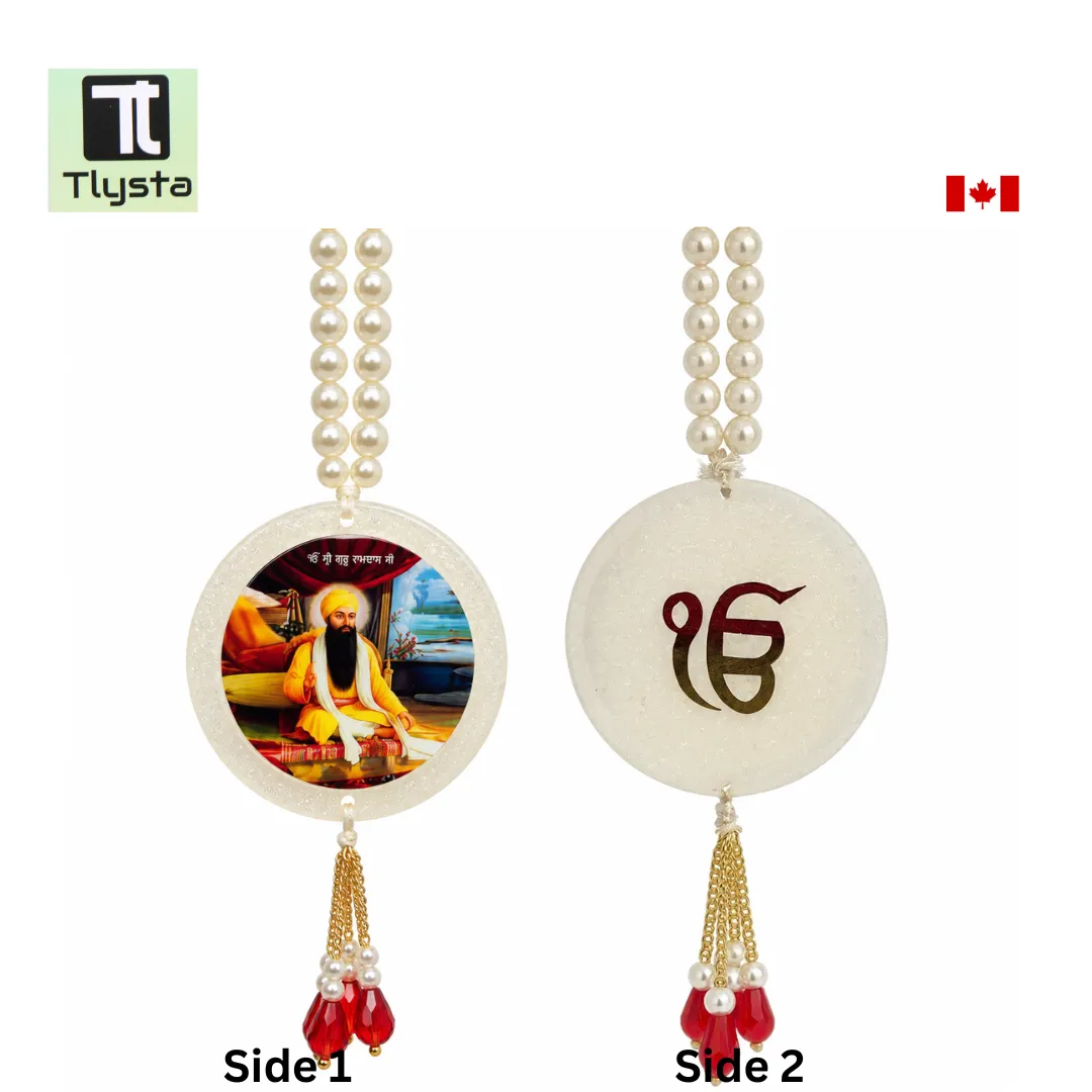 Sri Guru Ram Das Ji Ik Onkar Car Hanging Color White Sri Guru Ram Das Ji Ik Onkar Car Hanging Color White